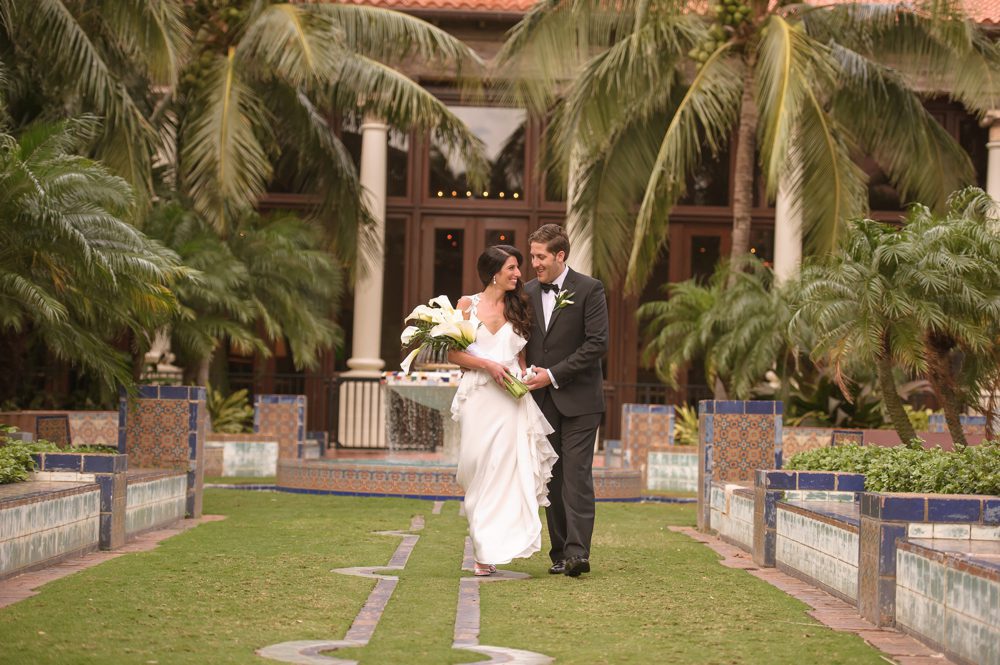 Bride and groom in love at the Boca Resort