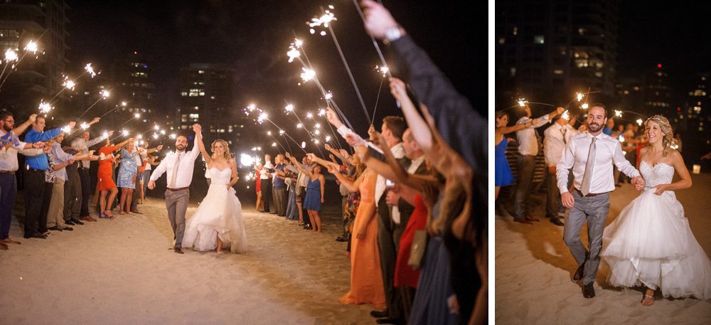 Sparkler send off fun for bride and groom at Hilton Singer Island wedding