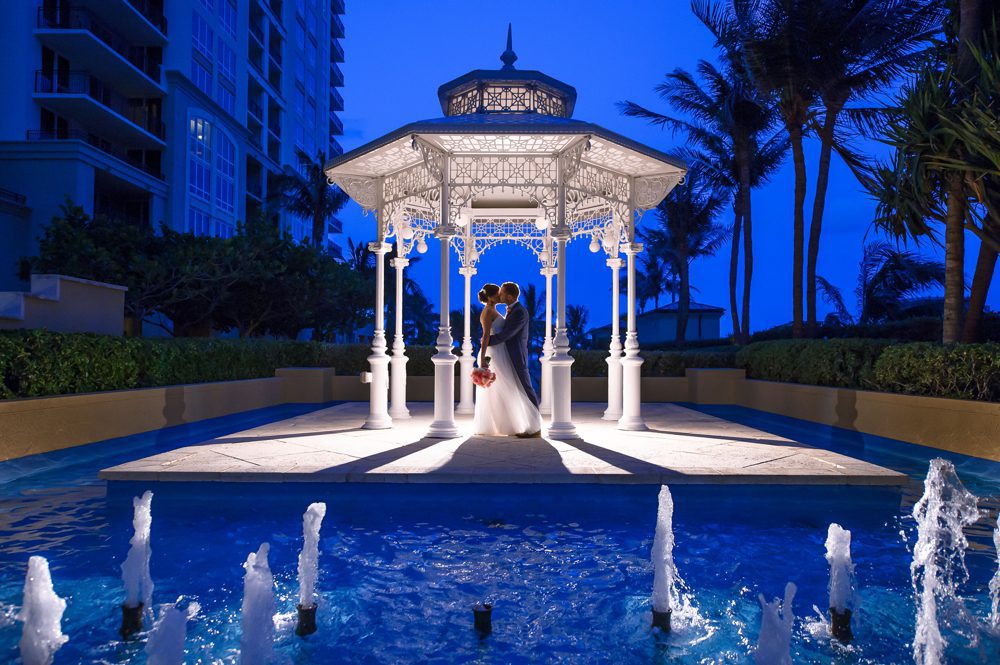 Romantic photo of bride and groom at their Marriott Palm Beach wedding
